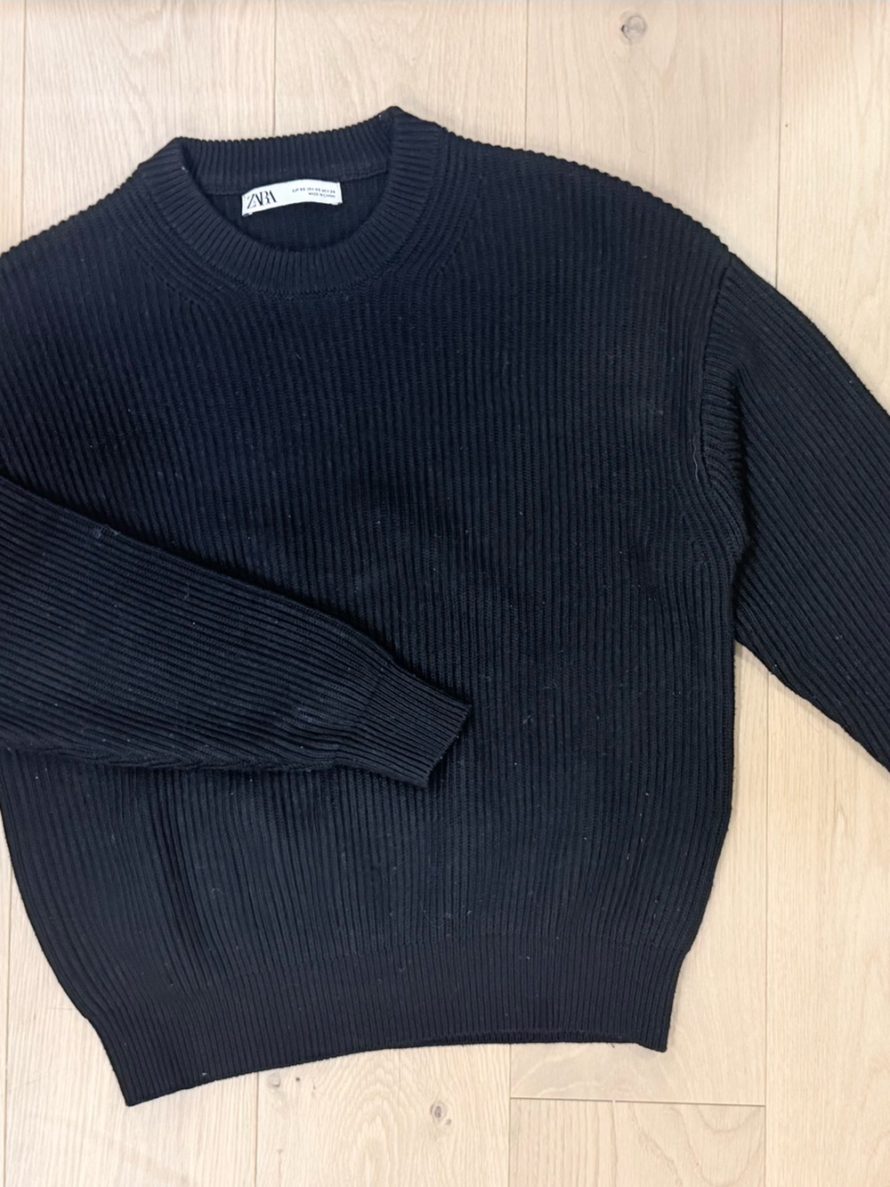 Zara Black Ribbed Crewneck Sweater